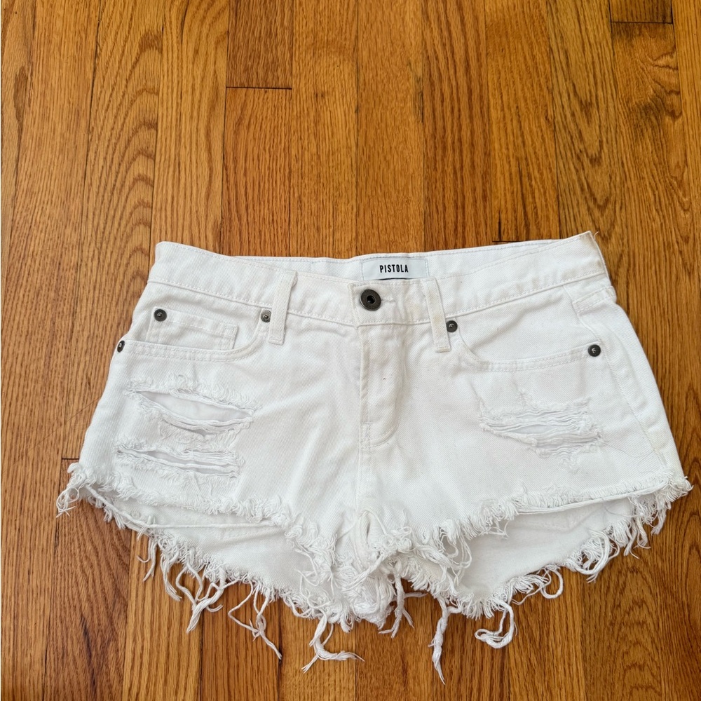 Pistola White Distressed Jean Shorts Raw Hem